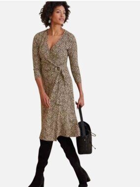 Soft Surroundings Anywhere Faux Wrap Dress Animal Print Stretch Knit Midi Size L